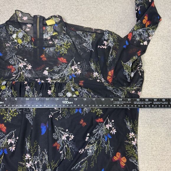 Babydoll Top L Petite Black Sheer Butterfly Stretch Flowy Y2K Goth Fairy Witchy - Picture 4 of 8